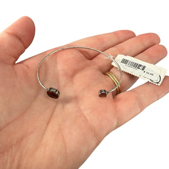 J. Jill Bracelet Silver Tone Open Thin Bangle Cuff Red Double Stones Minimalist - Picture 12 of 13